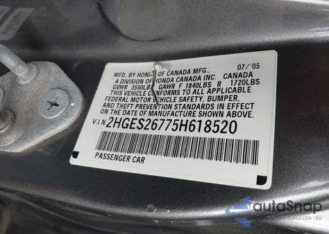 2005 Honda Civic Ex from USA, damaged, VIN 2HGES26775H618520